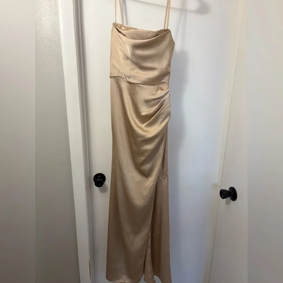 Azazie | Dresses | Azazie Leonis Champagne Mermaid Pleated Stretch Satin Convertible  Dress | Poshmark
